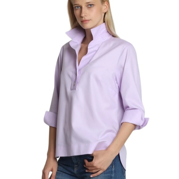 LN Hinson Wu Aileen 3/4 Sleeve Lilac Herringbone Button Back Popover Top - 4 - Picture 16 of 16